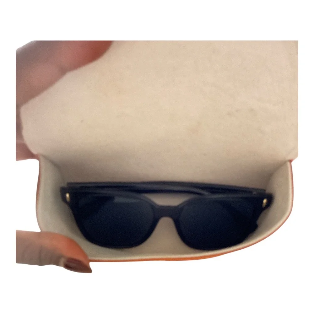 Tory Burch TY7162 Black Square Sunglasses with Gold Logo and Orange Case